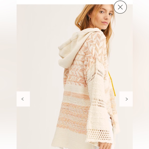 Cream and Pink Knit FREE PEOPLE Coastline Hoodie - Picture 5 of 12